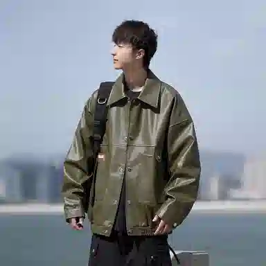 街头潮流美式复古宽松机车风外套皮衣 男女同款