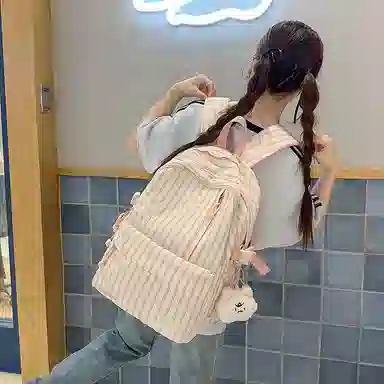 帕克熊 竖纹小星星开心日常上课背包愉快舒适大容量小清新学院风 尼龙 双肩包 常规 女款 多色