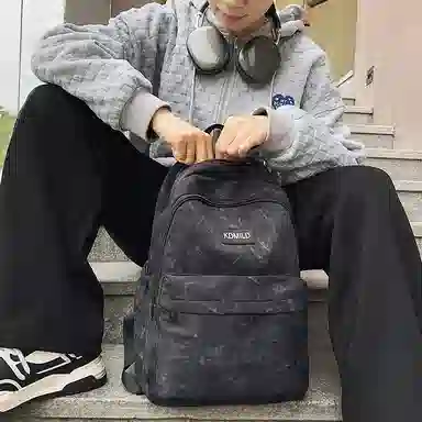 帕克熊 暗纹低调简约休闲韩系轻便大容量学生上课步行运动潮 尼龙 双肩包 男女同款情侣款 多色