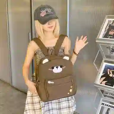 帕克熊 可爱小熊治愈感 尼龙布 双肩包 常规 女款 棕色