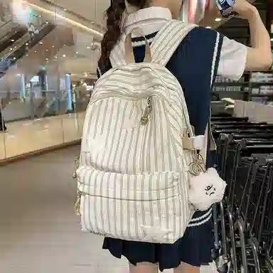 帕克熊 竖纹小星星开心日常上课背包愉快舒适大容量小清新学院风 尼龙 双肩包 常规 女款 多色