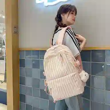 帕克熊 竖纹小星星开心日常上课背包愉快舒适大容量小清新学院风 尼龙 双肩包 常规 女款 多色