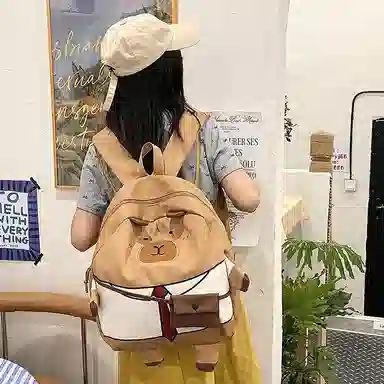 帕克熊 时尚可爱拉链开合 尼龙 双肩包 女款 绿色/卡其色