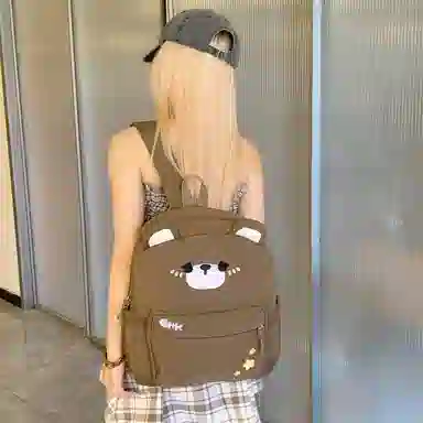 帕克熊 可爱小熊治愈感 尼龙布 双肩包 常规 女款 棕色