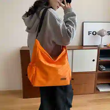 帕克熊 纯色简约百搭二次元时尚流行大学生包通勤上课 尼龙 腋下包手提斜挎包 常规 男女同款情侣款 橘色/白色/黑色/浅绿色