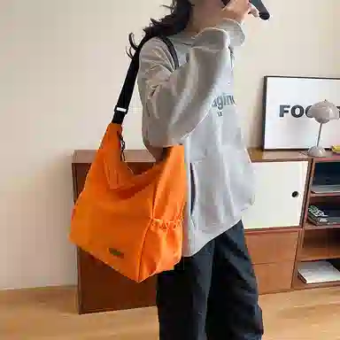 帕克熊 纯色简约百搭二次元时尚流行大学生包通勤上课 尼龙 腋下包手提斜挎包 常规 男女同款情侣款 橘色/白色/黑色/浅绿色