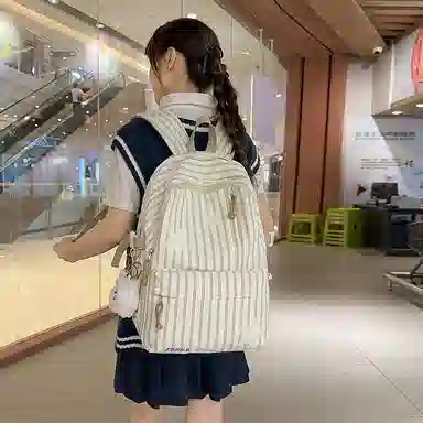 帕克熊 竖纹小星星开心日常上课背包愉快舒适大容量小清新学院风 尼龙 双肩包 常规 女款 多色