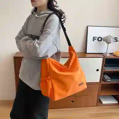 帕克熊 纯色简约百搭二次元时尚流行大学生包通勤上课 尼龙 腋下包手提斜挎包 常规 男女同款情侣款 橘色/白色/黑色/浅绿色