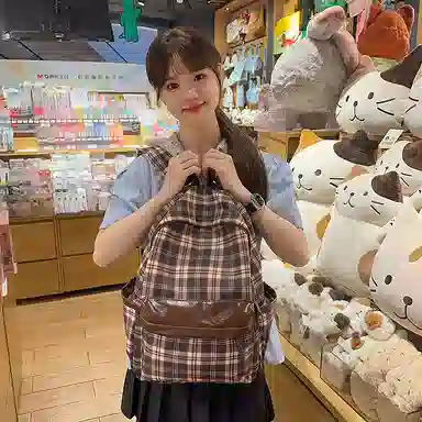 MingLu Classic Plaid Backpack Brown