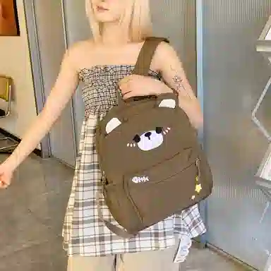 帕克熊 可爱小熊治愈感 尼龙布 双肩包 常规 女款 棕色