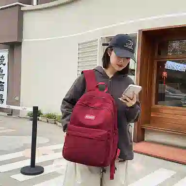 帕克熊 暗纹低调简约休闲韩系轻便大容量学生上课步行运动潮 尼龙 双肩包 男女同款情侣款 多色