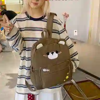 帕克熊 可爱小熊治愈感 尼龙布 双肩包 常规 女款 棕色