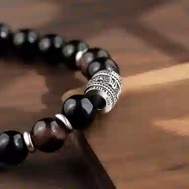 丰运阁 六字真言 国潮貔貅吞金兽复古事事顺利招财纳福平安喜乐 轻奢设计感 黑曜石 手串 男女同款情侣款