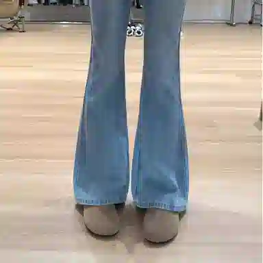 么宁 高腰直筒舒适百搭通勤牛仔裤 男女同款 浅蓝色