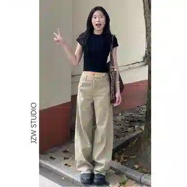 么宁 适中高腰宽松阔腿牛仔裤 女款