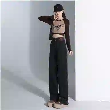 么宁 高腰直筒垂感窄版牛仔裤 男女同款