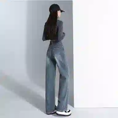 么宁 高腰直筒垂感窄版牛仔裤 男女同款