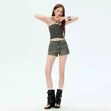 么宁 复古高腰显瘦牛仔短裤 女款 怀旧蓝