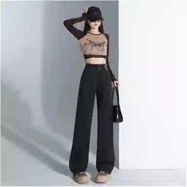 么宁 高腰直筒垂感窄版牛仔裤 男女同款