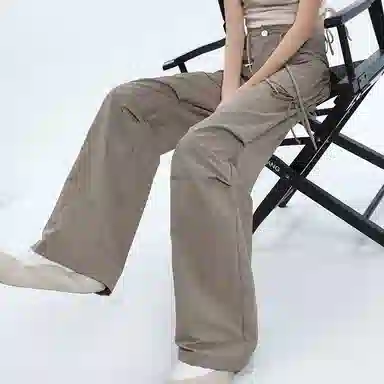 么宁 潮流速干长裤松紧抽绳高腰阔脚小个子高个子工装裤 女款