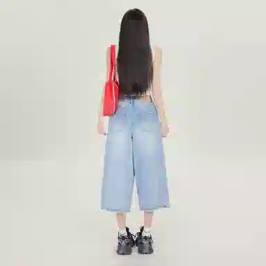 么宁 高腰合身适中阔腿牛仔裤 女款