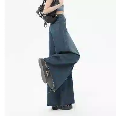 么宁 宽松高腰阔腿适中牛仔裤 女款