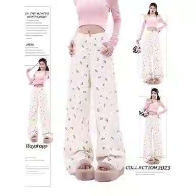 么宁 高腰设计感小众直筒阔腿牛仔裤 女款 小熊印花