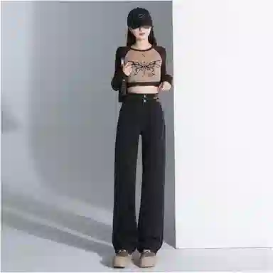 么宁 高腰直筒垂感窄版牛仔裤 男女同款