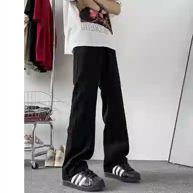 么宁 水洗拉链开叉美式复古宽松牛仔裤 男女同款