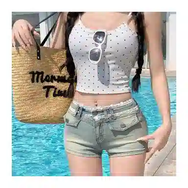 么宁 蕾丝拼接辣妹热裤低腰牛仔短裤 女款