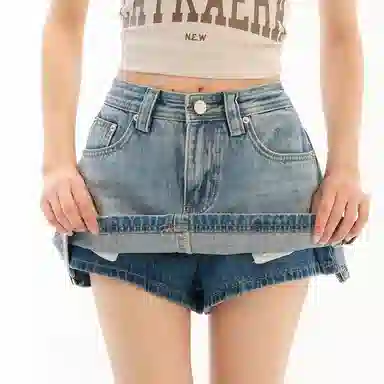 么宁 舒适气质纯色牛仔短裤 女款