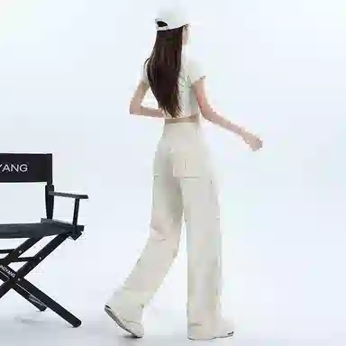 么宁 快速干长裤松紧抽绳高腰阔脚小个子高个子工装裤 女款