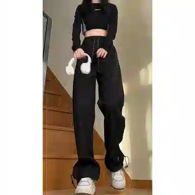 么宁 时尚简约户外运动百搭宽松直筒休闲裤 男女同款