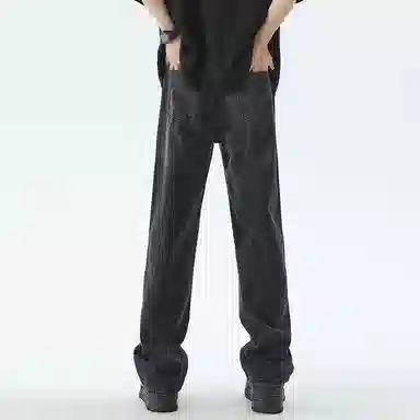 么宁 渐变微喇潮牌宽松长裤子阔腿直筒牛仔裤 男女同款 黑色