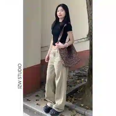 么宁 适中高腰宽松阔腿牛仔裤 女款