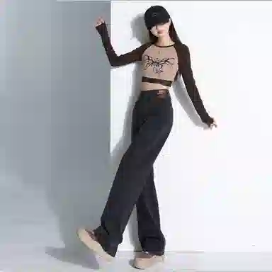 么宁 高腰直筒垂感窄版牛仔裤 男女同款