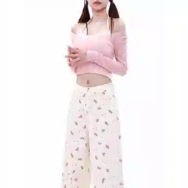 么宁 高腰设计感小众直筒阔腿牛仔裤 女款 小熊印花