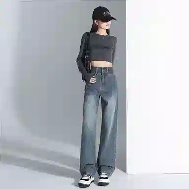 么宁 高腰直筒垂感窄版牛仔裤 男女同款