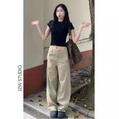 么宁 适中高腰宽松阔腿牛仔裤 女款