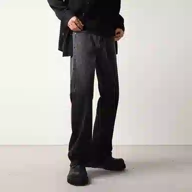 么宁 渐变微喇潮牌宽松长裤子阔腿直筒牛仔裤 男女同款 黑色