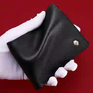 老人头 横款多卡位卡包 头层牛皮 短款钱夹钱包 男款 黑色