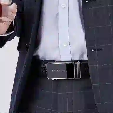 老人头 镜面扣头摔纹纹理自动扣 头层牛皮 皮带 男款 黑色