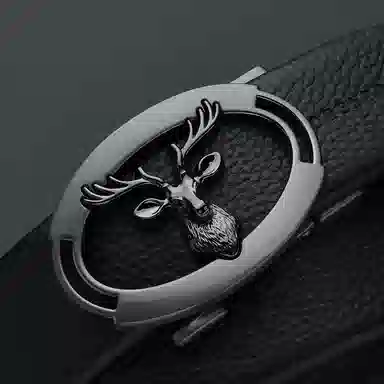 老人头 鹿头扣头摔纹纹理自动扣 头层牛皮 皮带 男款 黑色