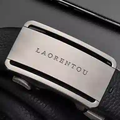 老人头 百搭极简设计休闲风 摔纹纹理 自动扣 牛皮革 皮带 男款 黑色