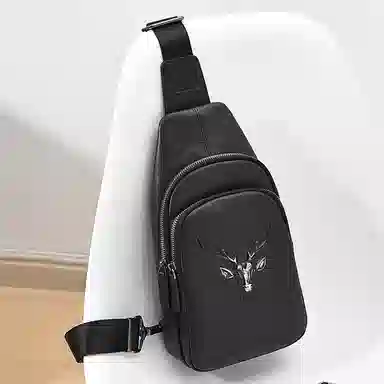 老人头 美式复古腰包 潮牌男士鹿头单肩斜挎包休闲 胸包 常规 男款 黑色