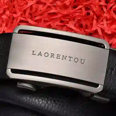 老人头 百搭极简设计休闲风 摔纹纹理 自动扣 牛皮革 皮带 男款 黑色