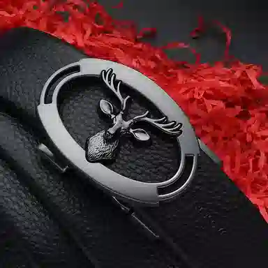 老人头 鹿头扣头摔纹纹理自动扣 头层牛皮 皮带 男款 黑色