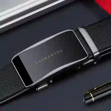 老人头 镜面扣头摔纹纹理自动扣 头层牛皮 皮带 男款 黑色