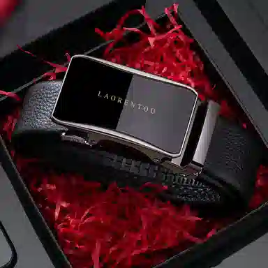 老人头 镜面扣头摔纹纹理自动扣 头层牛皮 皮带 男款 黑色