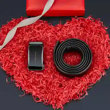 老人头 镜面扣头摔纹纹理自动扣 头层牛皮 皮带 男款 黑色